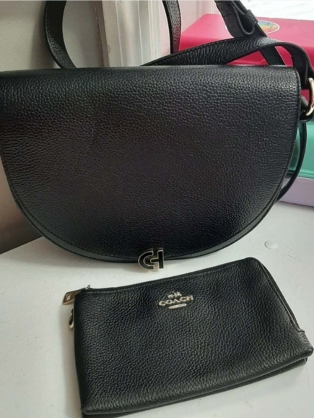 COLE HAAN 2024-'25 "Evie" Saddle Bag & 2012 COACH Double Zip Wristlet/Wallet Set